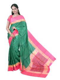 Gracecharm Pure Soft Silk Plain with Striped Pallu Saree
