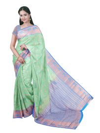 Gracecharm Aquamarine Gift Art Silk Floral Jacquard with Geometric Pallu Saree