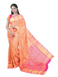 Gracecharm Gift Art Silk Orange Floral Jacquard with Geometric Pallu Saree