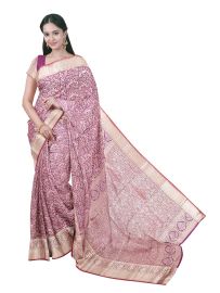 Gracecharm Gift Art Silk Purple Floral Jacquard with Geometric Pallu Saree