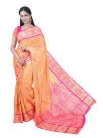 Gracecharm Orange color Gift Art Silk Floral Jacquard with Geometric Pallu Saree