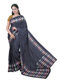 Gracecharm Semi Tussar Grid Check Saree with Multicolor Diamond Border