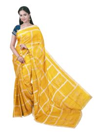 Gracecharm Semi Tussar Window Check Floral Butta Saree with Floral Panel Border