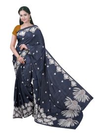 Gracecharm Semi Tussar Daisy Floral Border Saree with Small Floral Buttas