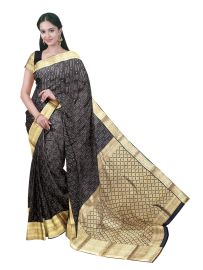 Art Soft Silk Black Dotted Stripe with Diamond Zari Pallu Saree   