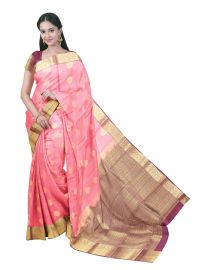 Art Soft Silk Coral Floral Butta with Circular Zari Stripe Pallu Saree 
