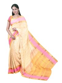 kora Silk Cotton Ivory Floral Butta Chevron Zari Pallu Saree