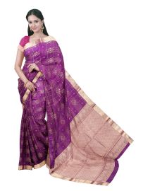 kora Silk Cotton Purple Grid Butta with Diamond Lattice Pallu Saree