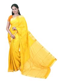 kora Silk Cotton Marigold Grid Butta with Diamond Lattice Pallu Saree