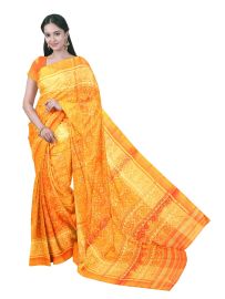 Pochampally Silk Geometric Diamond Ikat with Floral Stripe Pallu Saree