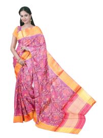 Pochampally Silk Floral Ikat with Fine Stripe Pallu Saree