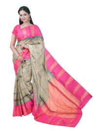 Gracecharm Semi Dupion Diamond Stripe Floral Paisley Border Saree