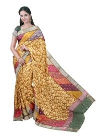 Gracecharm Chanderi Silk Abstract Pebble Print with Geometric Pallu Saree