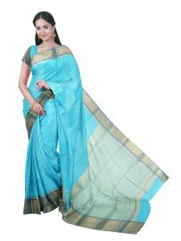 GraceCharm Semi Kora Cotton Dual Butta with Brocade Pallu Saree