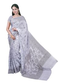 Gracecharm Silk Cotton Arrowhead Butta Floral Medallion Pallu Saree