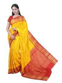 Bharatanatyam Silk Floral Butta with Diagonal Leaf Vine Pallu Saree