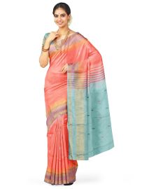 Kanmanie Vazhainaar Pattu Two-Tone Geometric Butta with Contrast Striped Pallu Saree