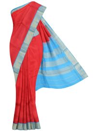 Traditional Arani chilli red Pure Silk Nine Yards Plain with Gold Zari weave Border Saree