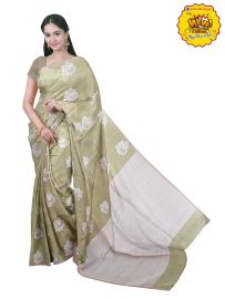 Gracecharm Art Soft Silk Olive Green Floral Butta with Diagonal Geometric Pallu wow Saree
