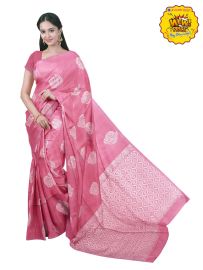Gracecharm Art Soft Silk Salmon pink Floral Butta with Diagonal Geometric Pallu wow Saree