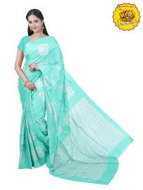 Gracecharm Art Soft Silk Mint Green Floral Butta with Diagonal Geometric Pallu wow Saree