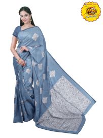 Gracecharm Art Soft Silk Teal blue Floral Butta with Diagonal Geometric Pallu wow Saree