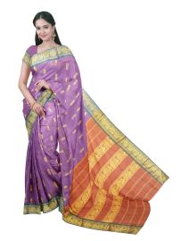 Traditional Arani light purple Silk Nine Yards Plain with Zari Border Saree