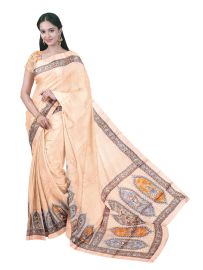Fancy Weaving ornate floral geometric self pattern border Saree