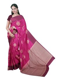 Gracecharm Art Soft Silk Swirl Floral Butta with Chevron Brocade Pallu Saree