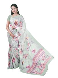 Gracecharm Mint Green Semi Jute Printed Floral Butta with Floral Vine Pallu Saree