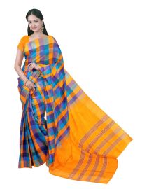 Gracecharm Silk Cotton Multi Check Double Zari Stripe Pallu Saree