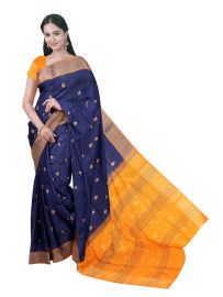 Gracecharm Elegant Kathirippu Silk Cotton Midnight Blue Butta Design with Border Saree