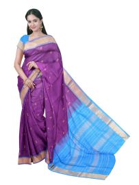 Gracecharm Elegant Kathirippu Silk Cotton Vadamalli Violet Butta Design with Border Saree