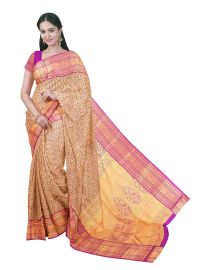 Gracecharm Silk gold zari floral vine weaving jaal work with floral creeper patterns border saree