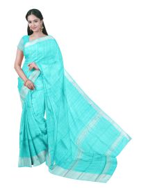 Gracecharm Elegant Chirala Gadwal Cotton  Turquoise Checked Design with Border Saree