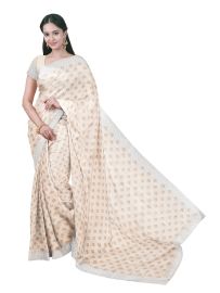 BlossomEase Banana Cream George Elegant Stone Work with Fancy Border Saree