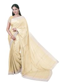 BlossomEase Butter Cream George Elegant Stone Work with Fancy Border Saree