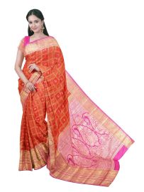 Gracecharm Gift Art Silk Checked Butta with Floral Paisley Pallu Saree