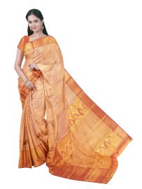 Gracecharm Elegant Tissue Silk Jacquard Floral Brocade Weave Zari Border Saree