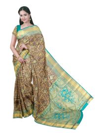 Gracecharm Gift Art Silk Floral Jaal with Contrast Zari Border Saree