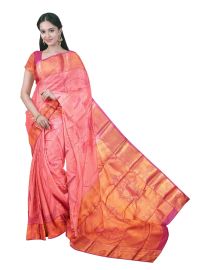 Gracecharm Rose Pink Gift Art Silk Floral Jacquard with Geometric Pallu Saree