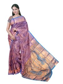Gracecharm Violet Base Gift Art Silk Floral Jacquard with Geometric Pallu Saree