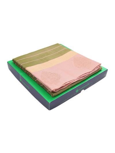 Kanmanie Soft Silk Striped Floral Butta with 6 Inch Traditional Border Saree