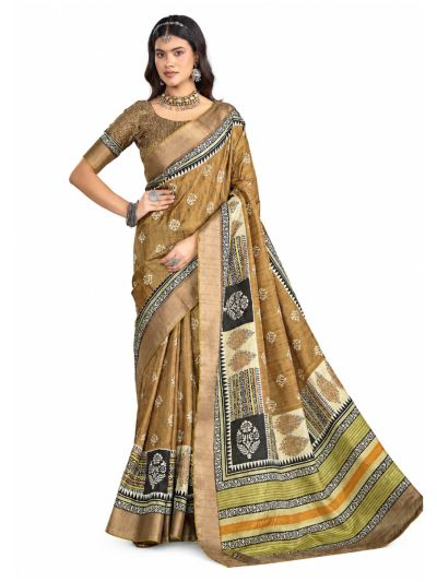 Gracecharm Semi Tussar Butta with Tribal Border Saree