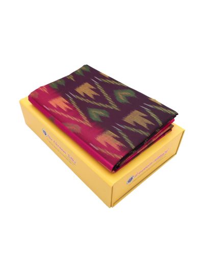 Gracecharm Pure Soft Silk Ikat Geometric Motif Contrast Border Saree