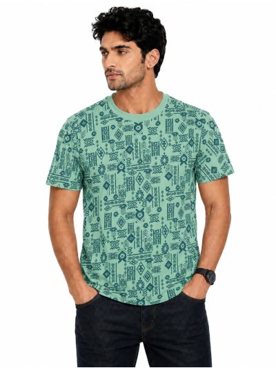Warior Men's Aztec Tribal Geometric Printed Crew Neck T-Shirt