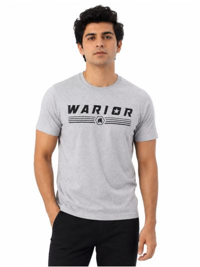Warior Men's Typographic Logo and Stripe Graphic Print Crew Neck T-Shirt