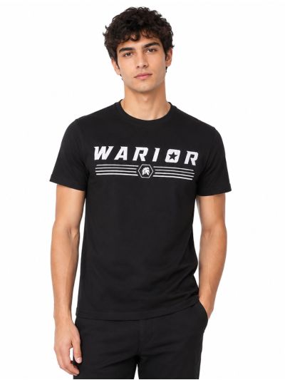 Warior Men's Typographic Logo and Stripe Graphic Print Crew Neck T-Shirt