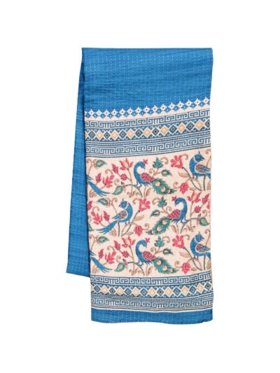 Gracecharm Semi Linen Dotted Stripe with Peacock Floral Pallu Saree
