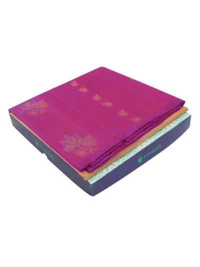 Kanmanie Soft Silk Floral Leaf Butta with Ornamental Stripe Borderless Saree